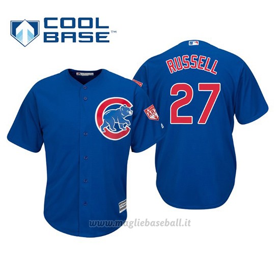 Maglia Baseball Uomo Chicago Cubs Addison Russell Cool Base Entrenamiento De Primavera 2019 Blu